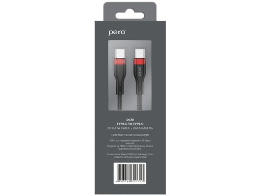 Кабель PERO DC-10 PD Type-C - Type-C 5А 100Вт 1.5м черный